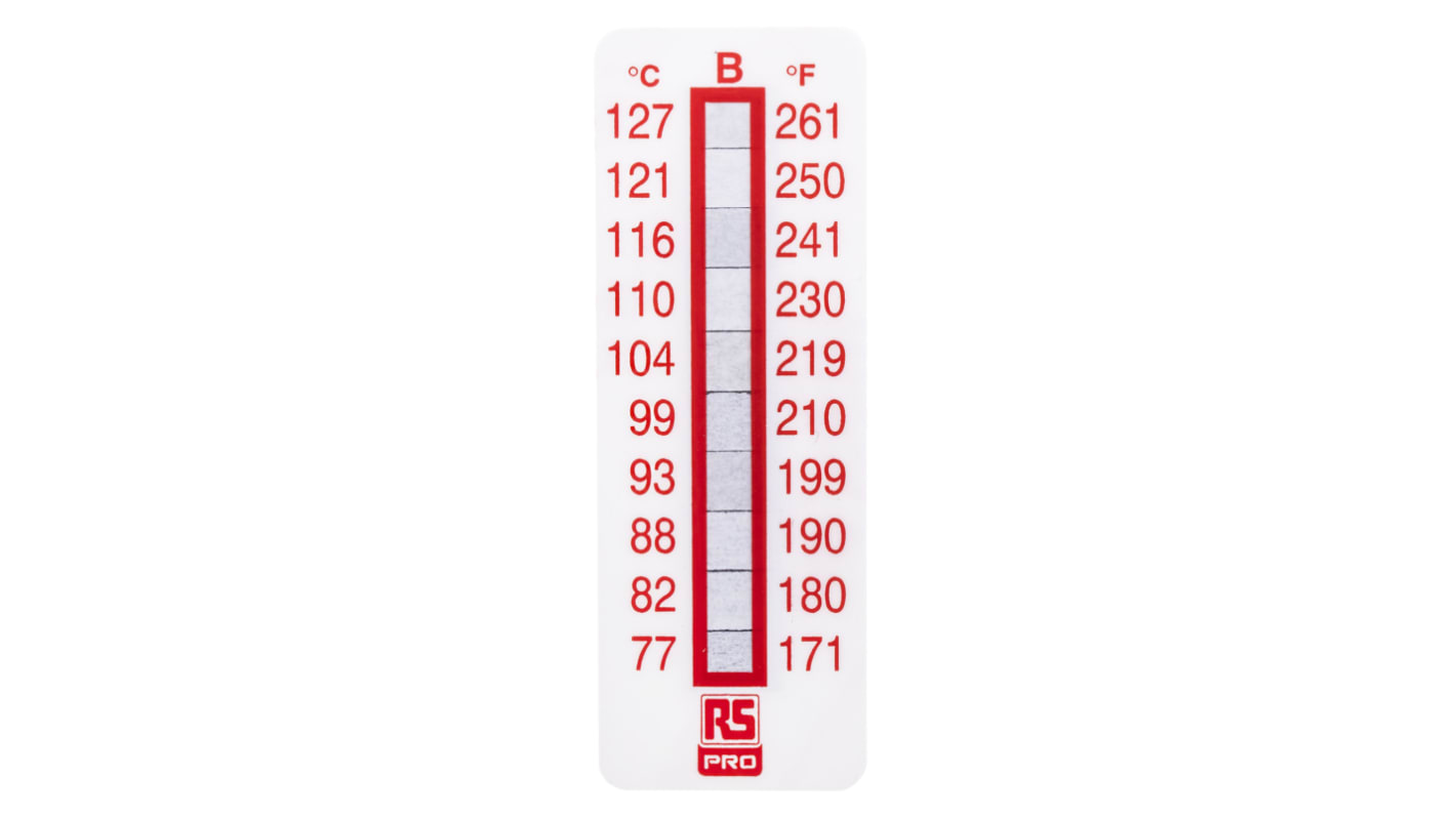 RS PRO Non-Reversible Temperature Sensitive Label, 77°C to 127°C, 10 Levels