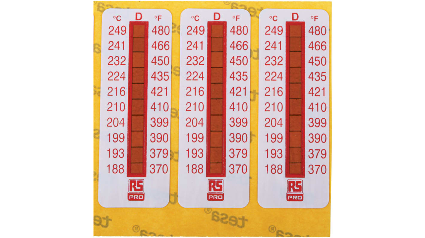 RS PRO Non-Reversible Temperature Sensitive Label, 188°C to 249°C, 10 Levels