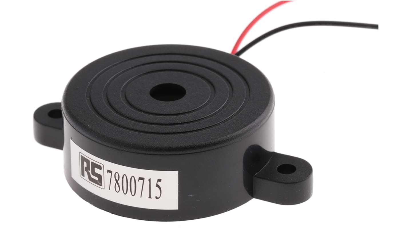 RS PRO 90dB Through Hole Continuous External Piezo Buzzer, 41.8 x 16mm, 1V ac Min, 30V ac Max