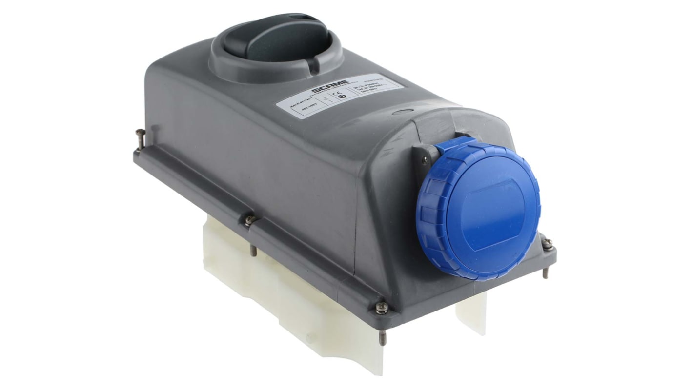 Scame IP67 Blue Panel Mount 2P + E Right Angle Industrial Power Socket, Rated At 16A, 230 V