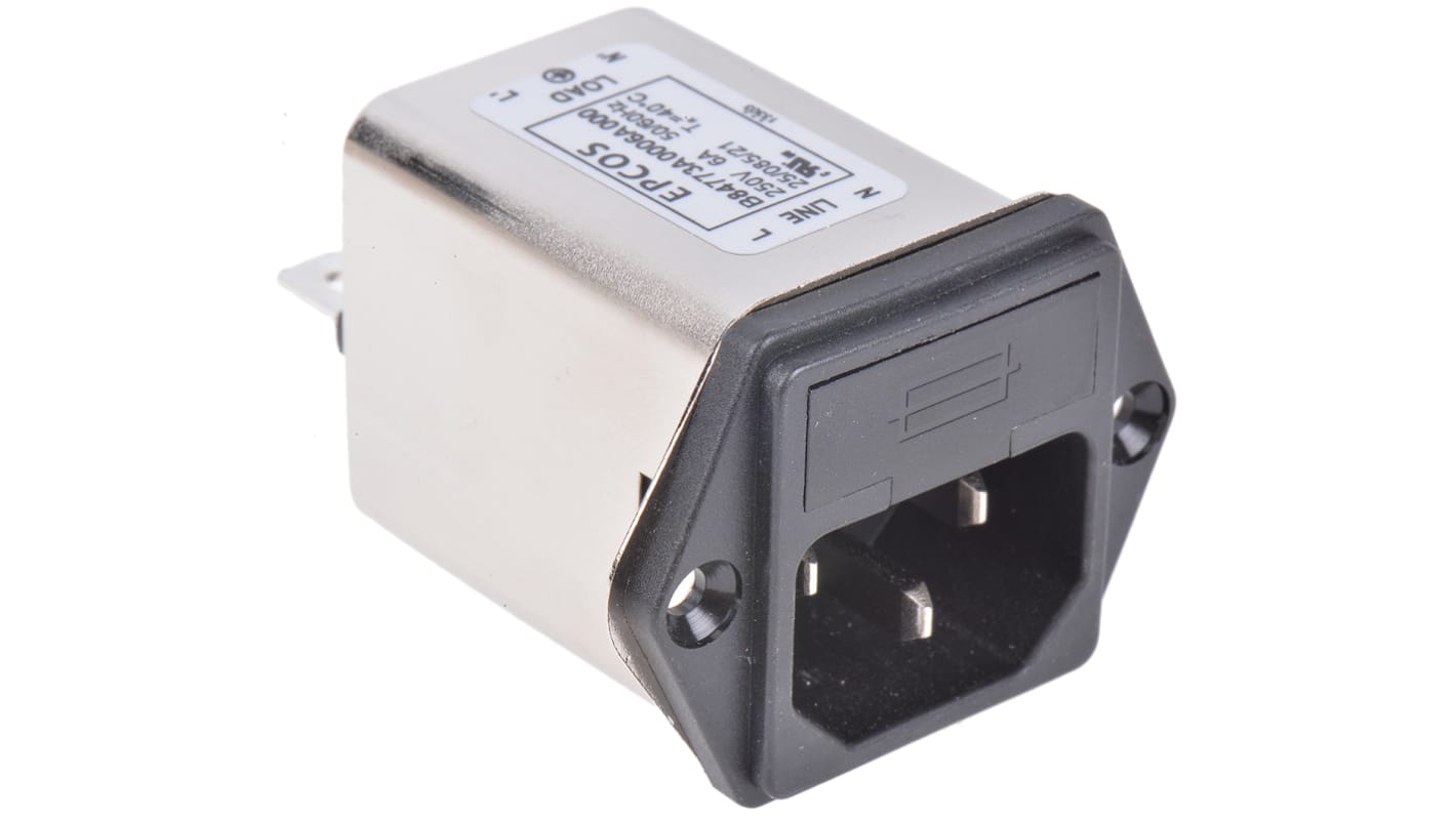 EPCOS 6A, 250 V ac/dc Panel Mount IEC Inlet Filter B84773A0006A000, Tab