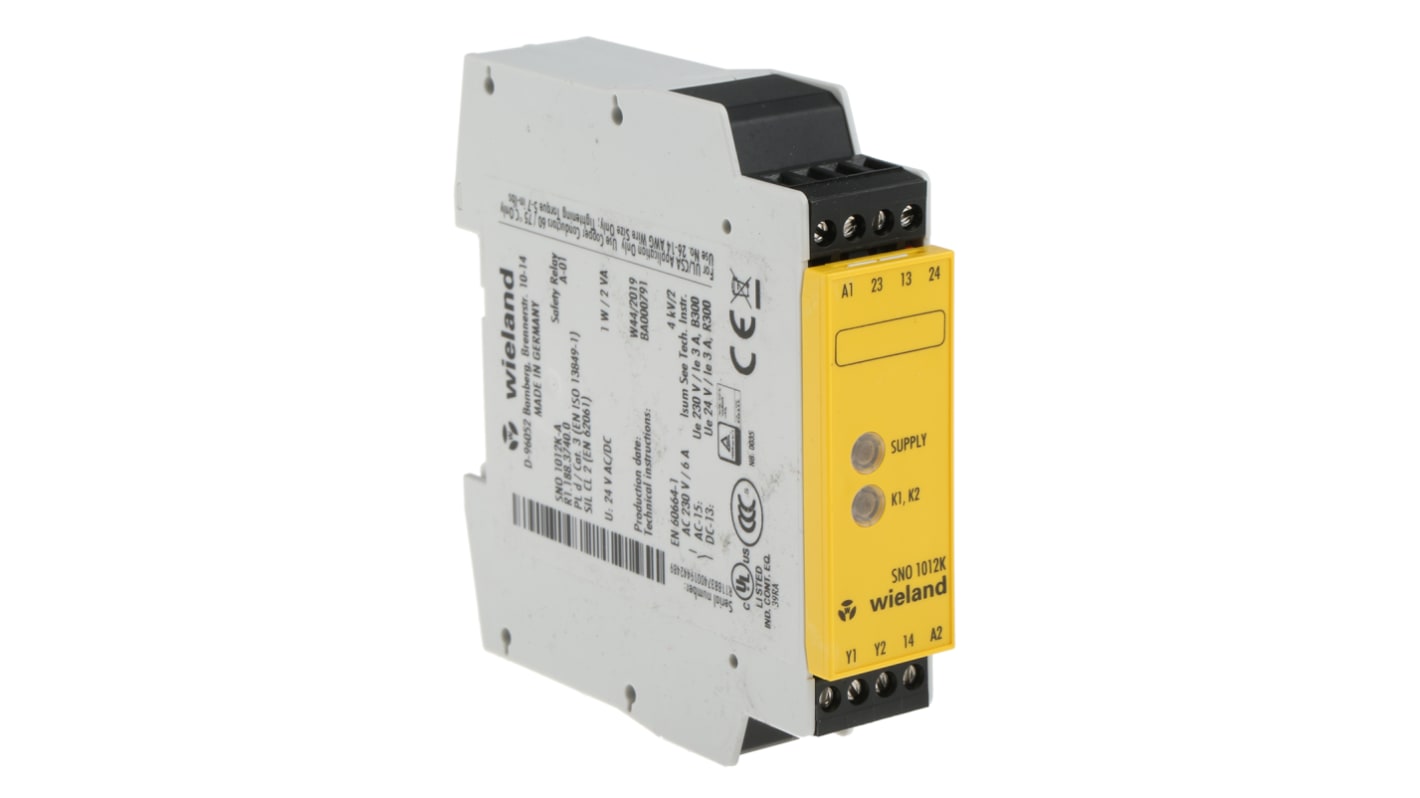 Wieland SNO 1012 Safety Monitoring Safety Relay, 24V ac/dc, Single Channel, 2 Safety Contacts