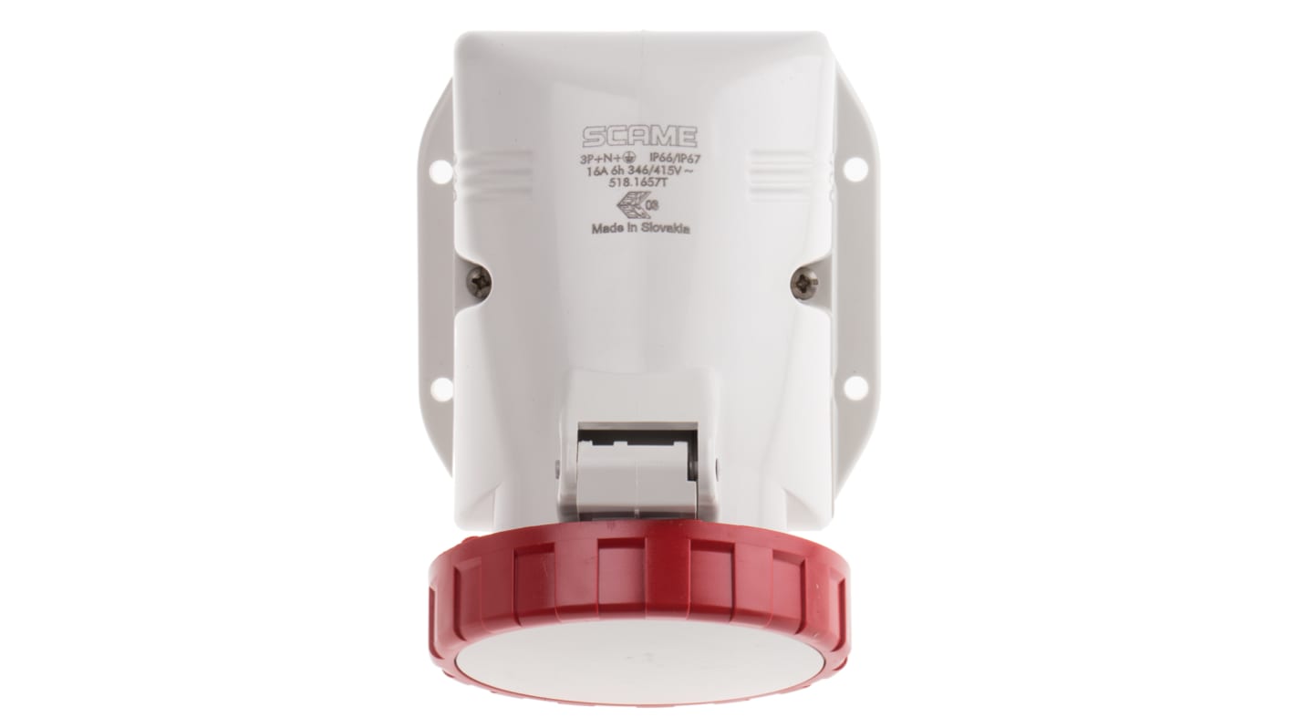 Scame IP66, IP67 Red Wall Mount 3P + N + E Industrial Power Socket, Rated At 16A, 415 V