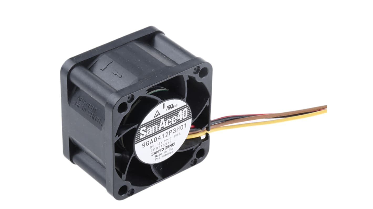 Sanyo Denki San Ace 9GA Series Axial Fan, 12 V dc, DC Operation, 32.4m³/h, 3.36W, 280mA Max, 40 x 40 x 28mm