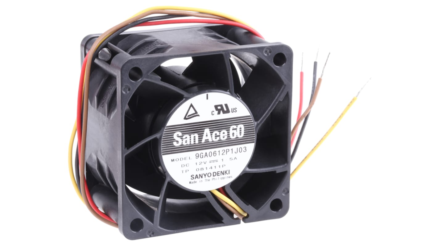 山洋電気 軸流ファン 電源電圧:12 V dc, DC, 60 x 60 x 38mm 山洋電気 軸流ファン 電源電圧:12 V dc, DC, 60 x 60 x 38mm