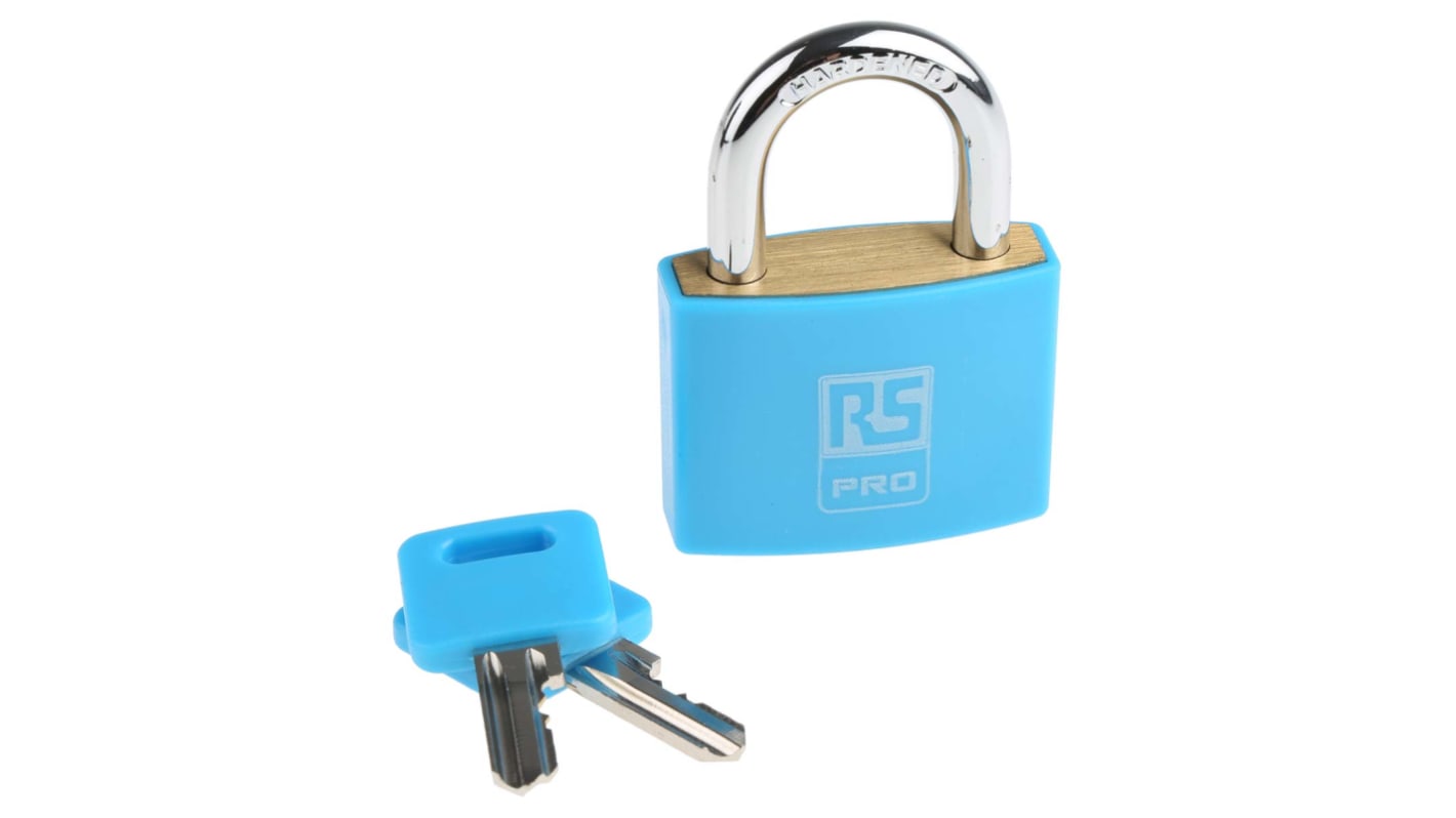 RS PRO Messing  Vorhängeschloss mit Schlüssel Blau , Bügel-Ø 6mm x 22mm