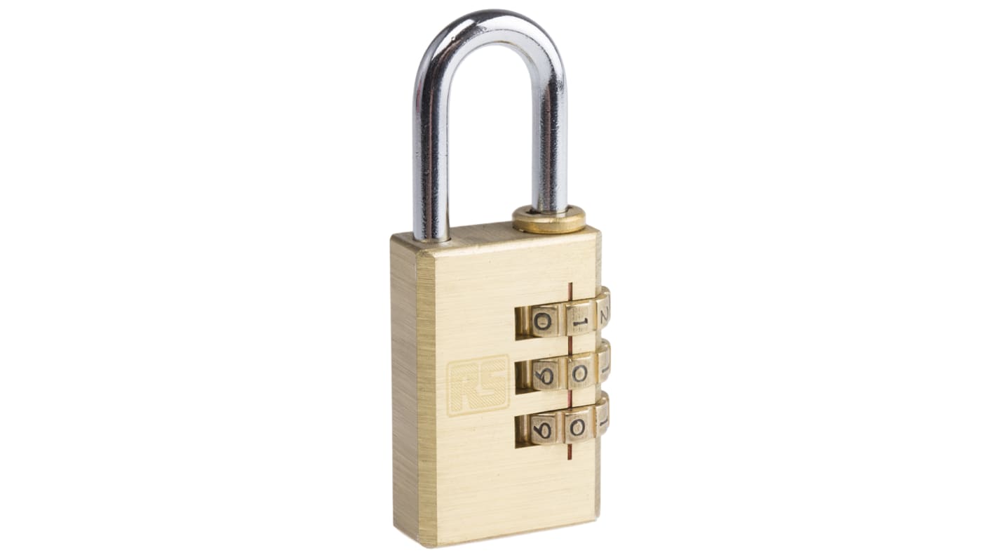 RS PRO Combination Brass Combination Padlock, 5mm Shackle, 30mm Body