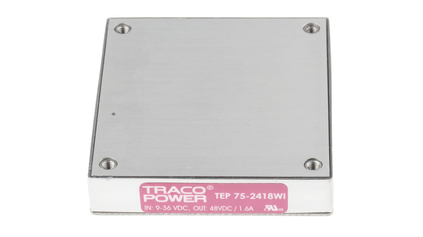 TRACOPOWER TEP 75WI DC-DC Converter, 48V dc/ 1.6A Output, 9 → 36 V dc Input, 75W, Through Hole, +75°C Max Temp