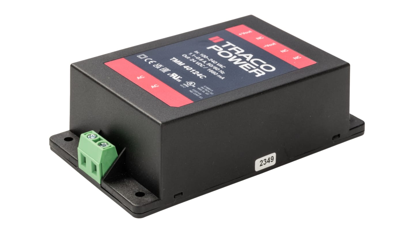 Alimentatore switching TRACOPOWER TMM 40124C, 40W, ingresso 85 → 264V ca, uscita 24V cc, 1.66A TMM 40C