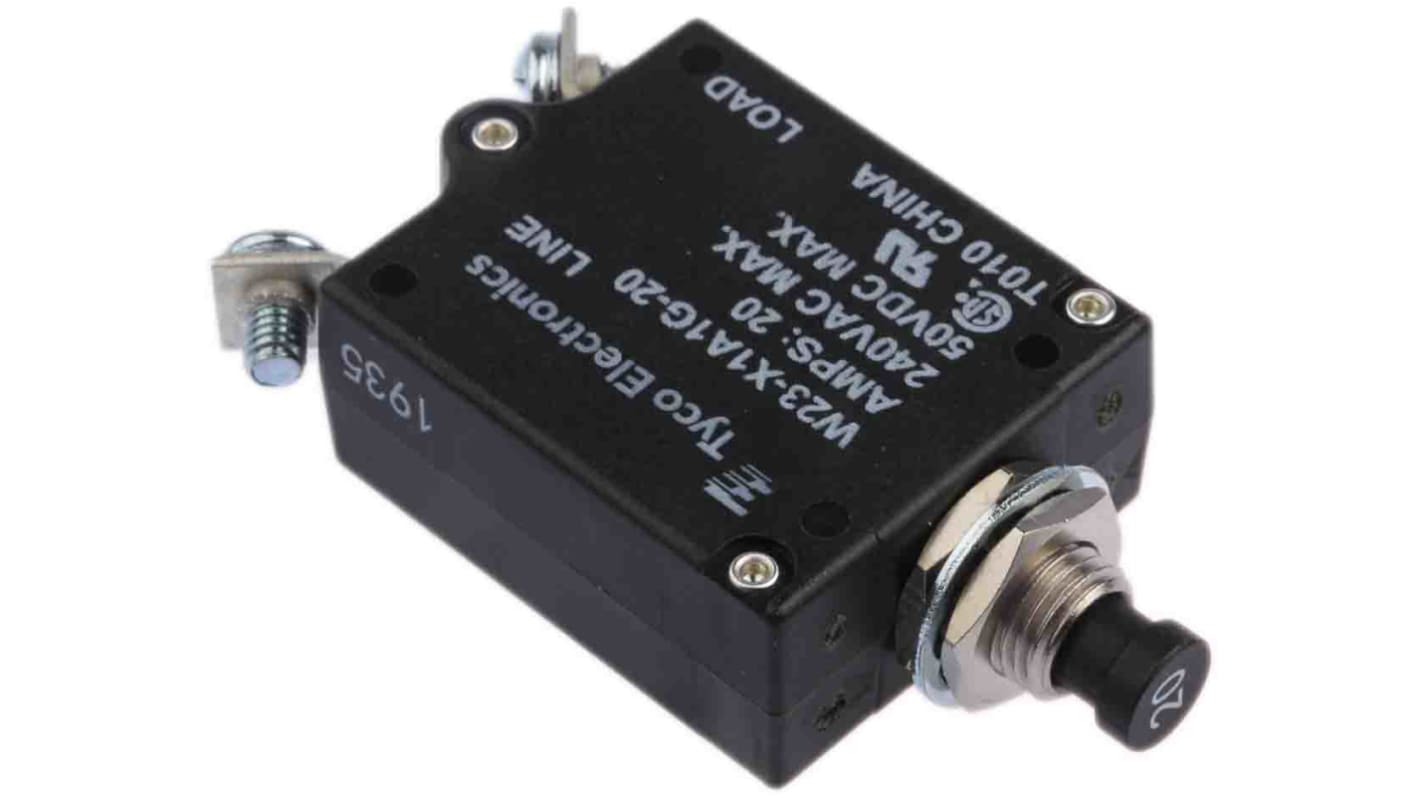 TE Connectivity Thermal Circuit Breaker - W23  Single Pole 50 V dc, 250V ac Voltage Rating, 20A Current Rating