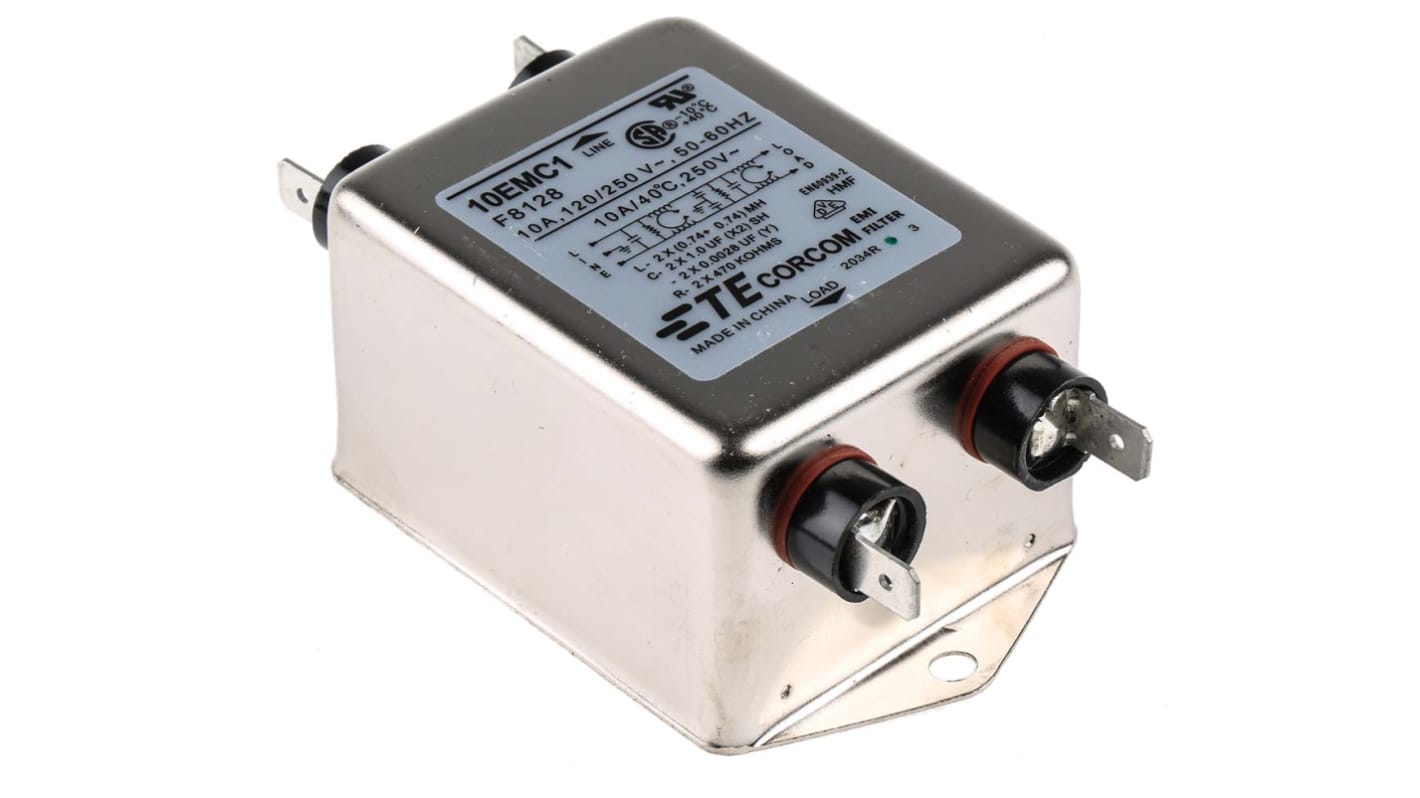 Filtro RFI TE Connectivity, 10A 1 fase, 250 V ac Su flangia