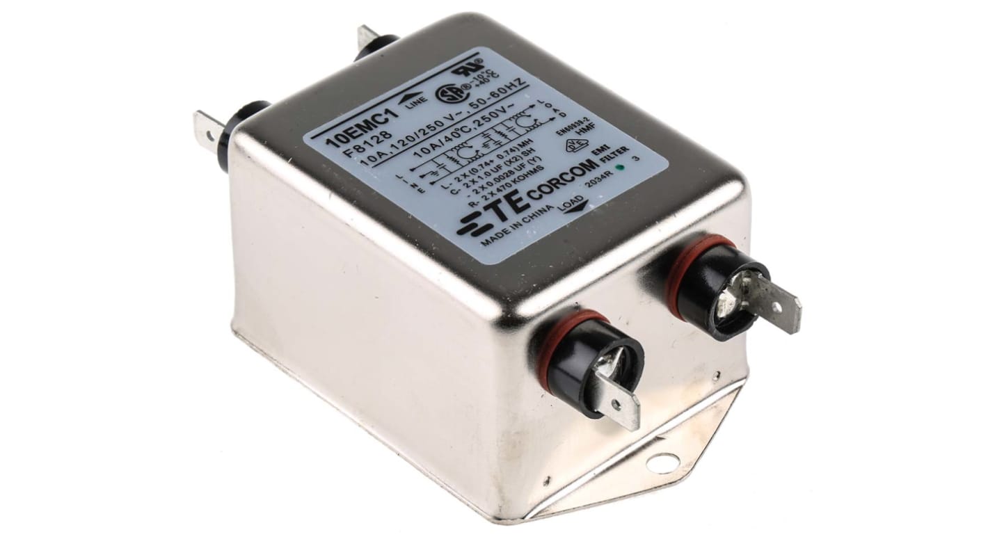 TE Connectivity, Corcom EMC 10A 250 V ac 50/60Hz, Flange Mount RFI Filter, Fast-On, Single Phase