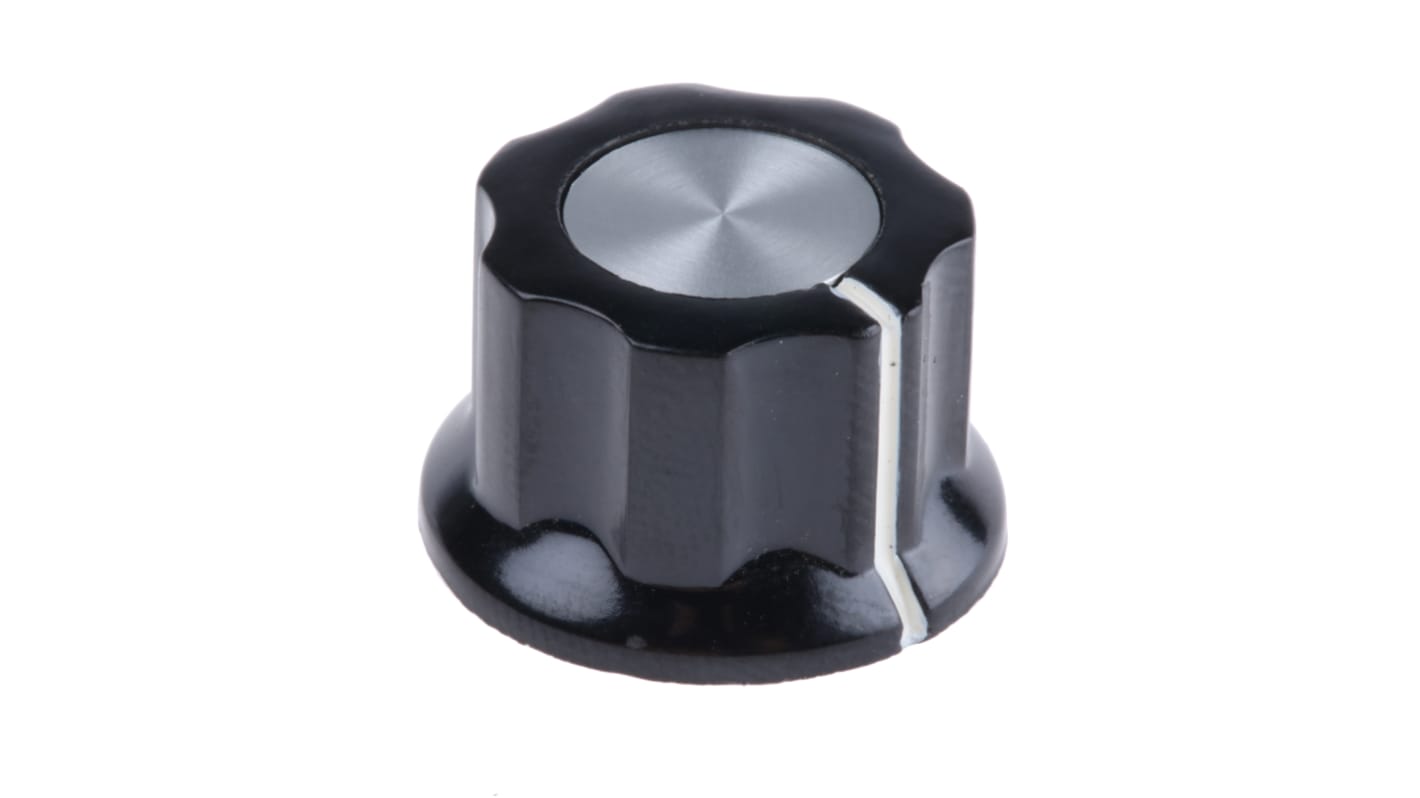 TE Connectivity 19mm Black Potentiometer Knob for 3.2mm Shaft Screw Fix, PKES60B1/8