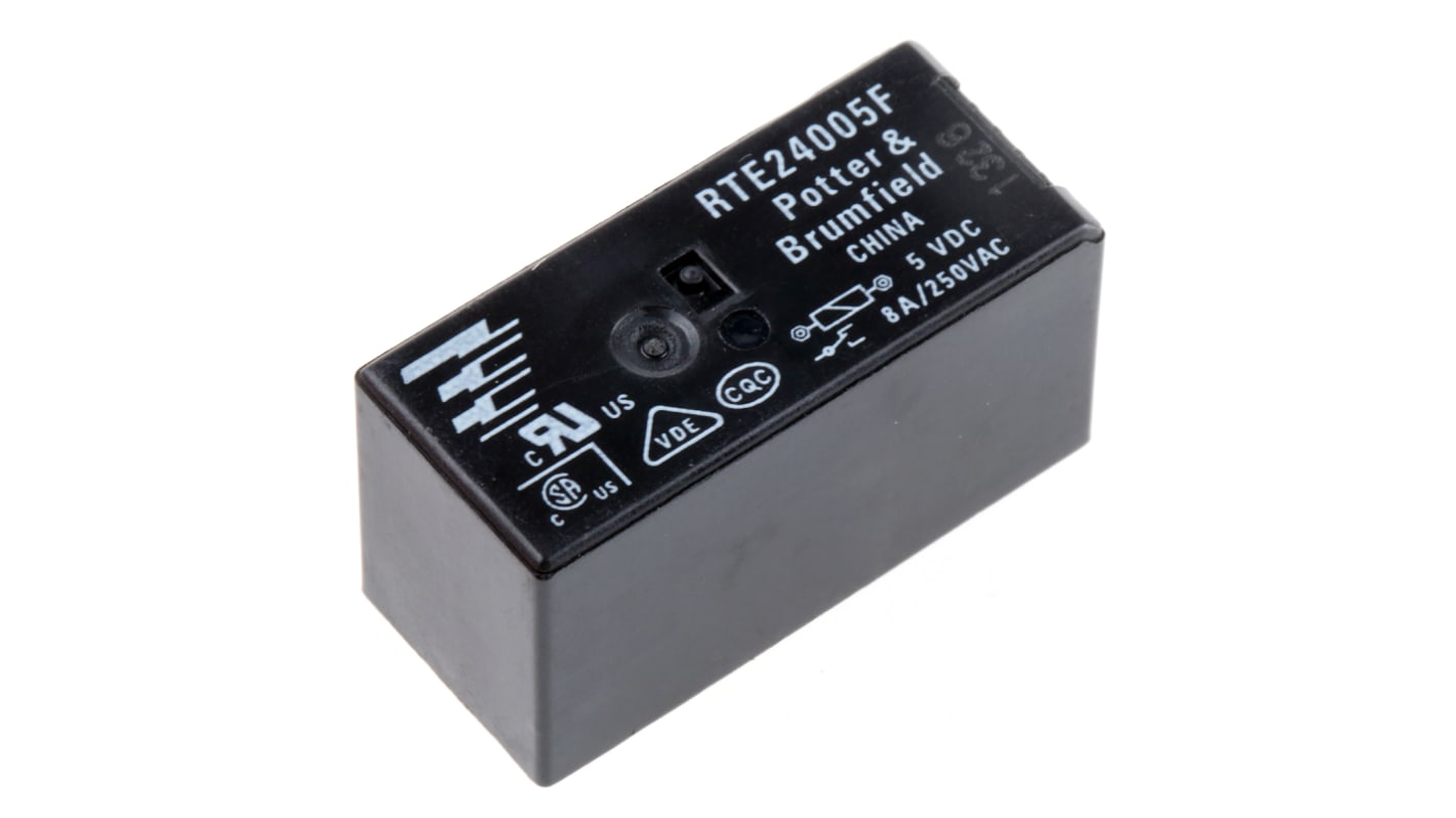 TE Connectivity PCB Mount Power Relay, 5V dc Coil, 8A Switching Current, DPDT