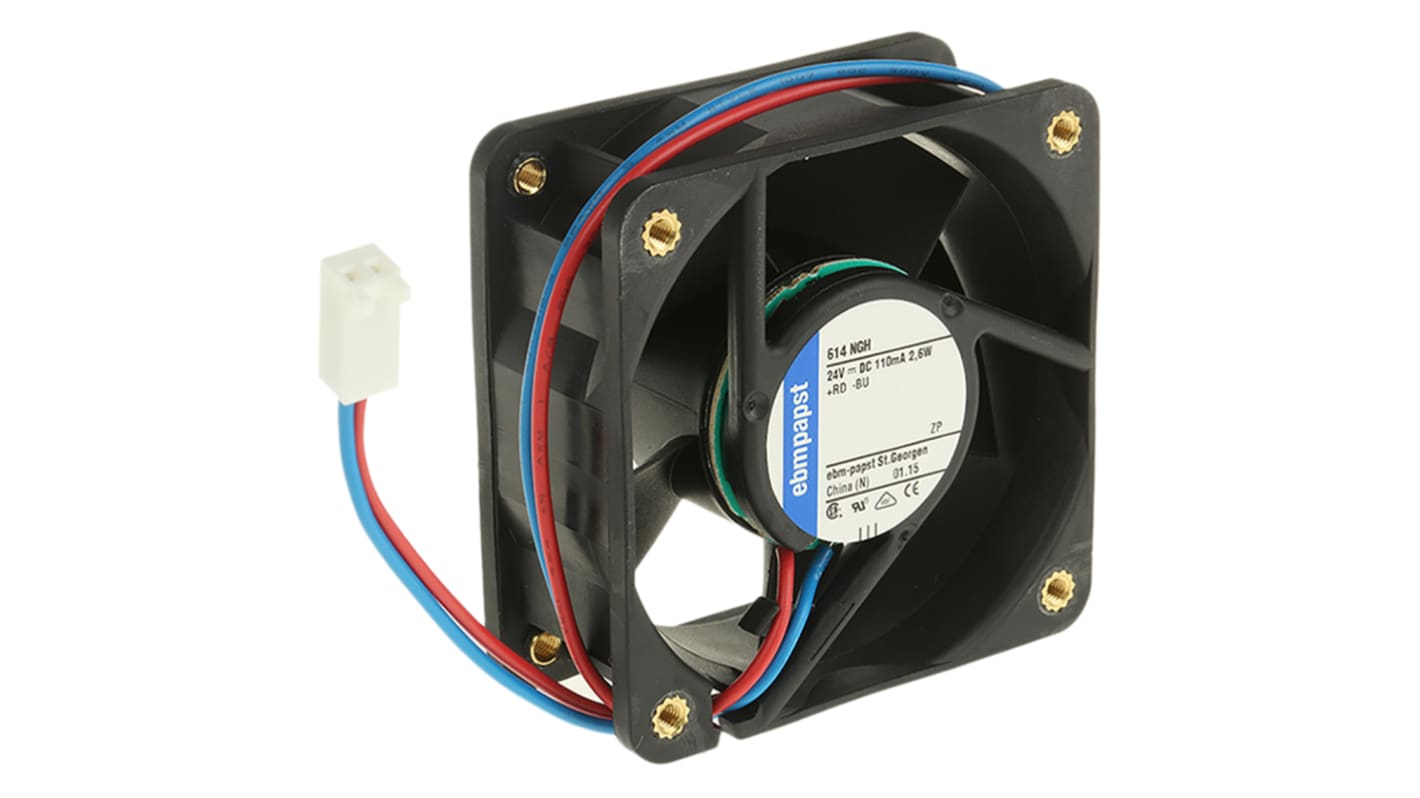 ebm-papst 600 N Series Axial Fan, 24 V dc, DC Operation, 46m³/h, 2.6W, 60 x 60 x 25mm