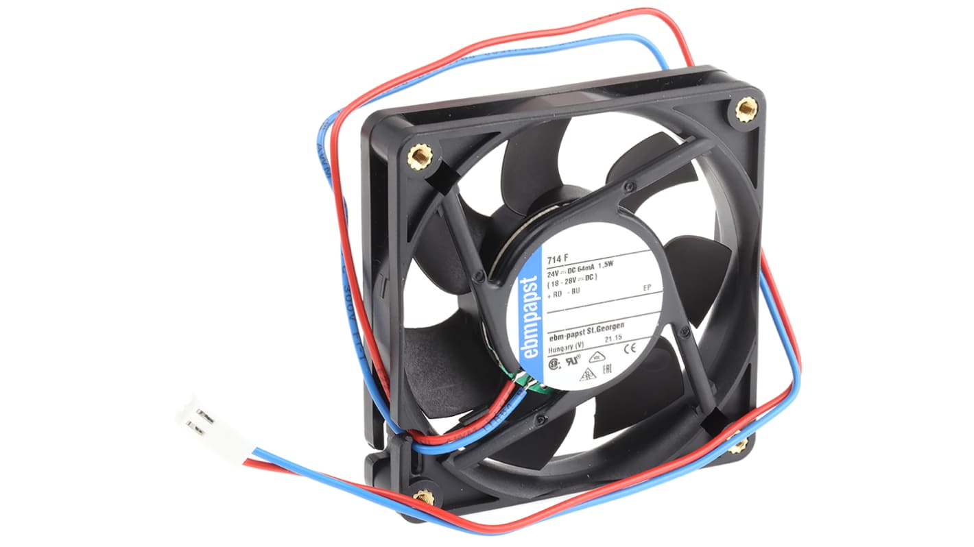 ebm-papst 700 F Series Axial Fan, 24 V dc, DC Operation, 44m³/h, 1.5W, 70 x 70 x 15mm