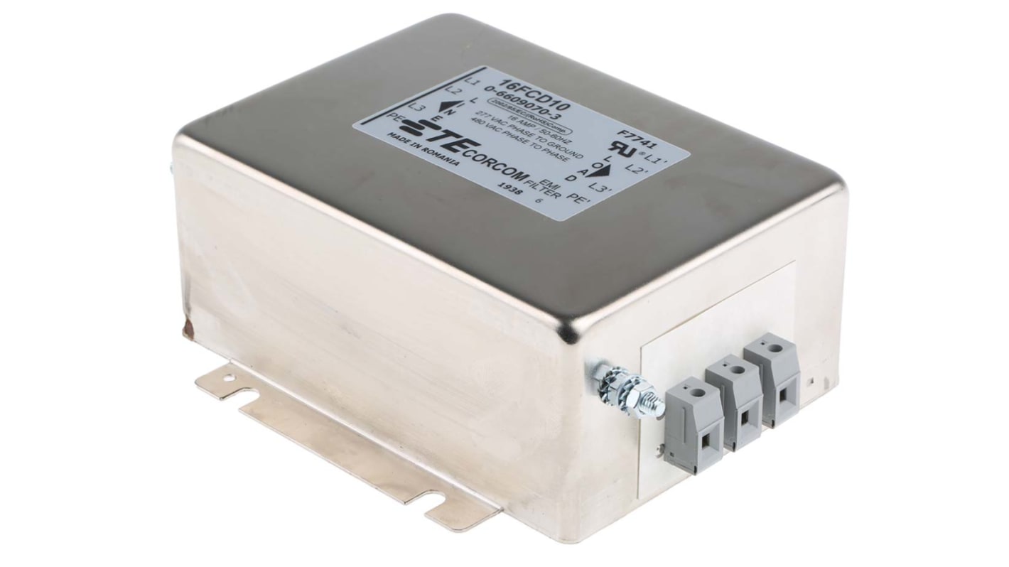 TE Connectivity, Corcom FCD 16A 480 V ac, Flange Mount Power Line Filter, Terminal Block 3 Phase