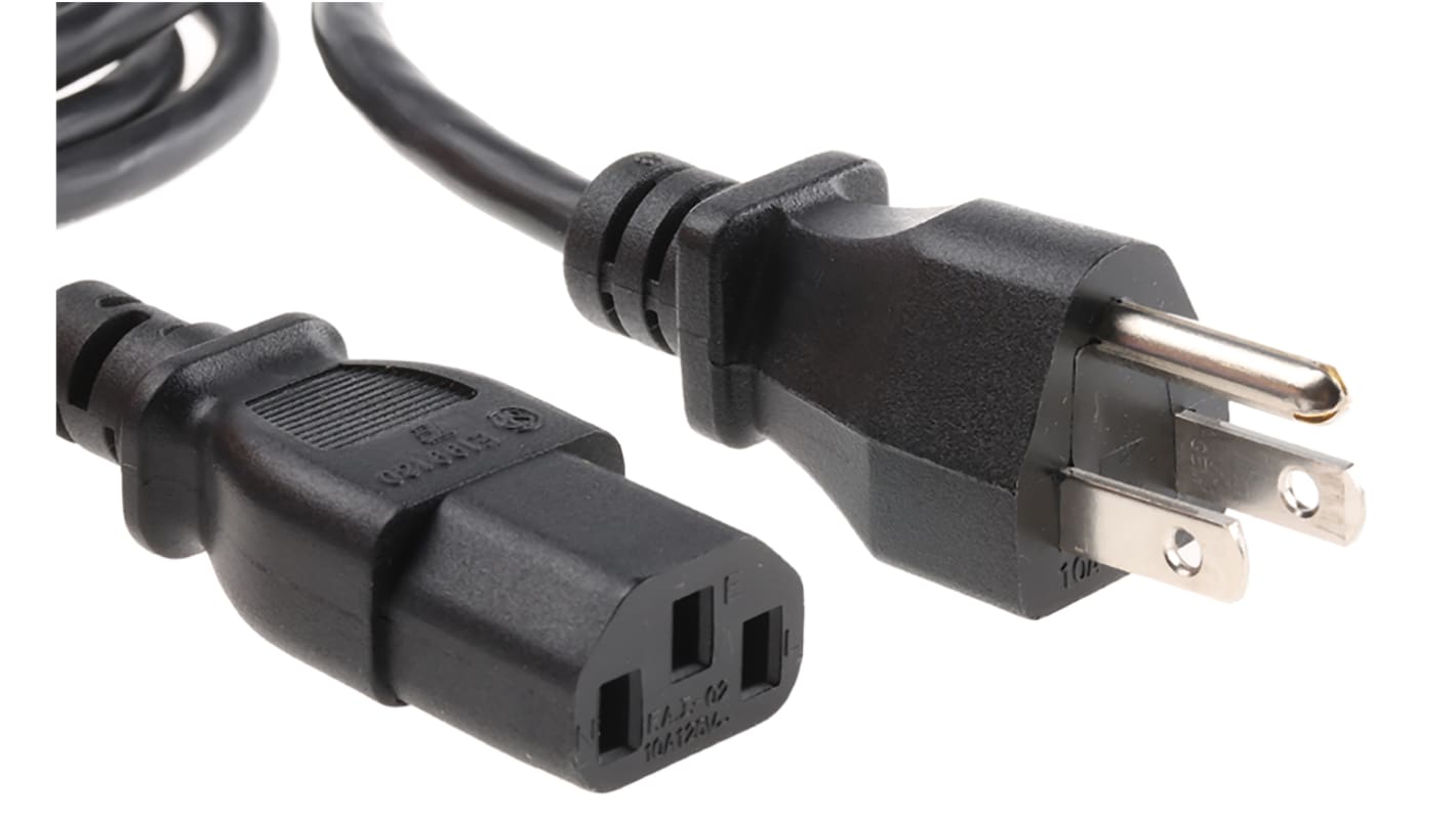 TE Connectivity Konfektioniertes Stromkabel, A IEC C13 / Buchse, B US-Stecker Typ B / Stecker, 10 A, 2.2m Schwarz,