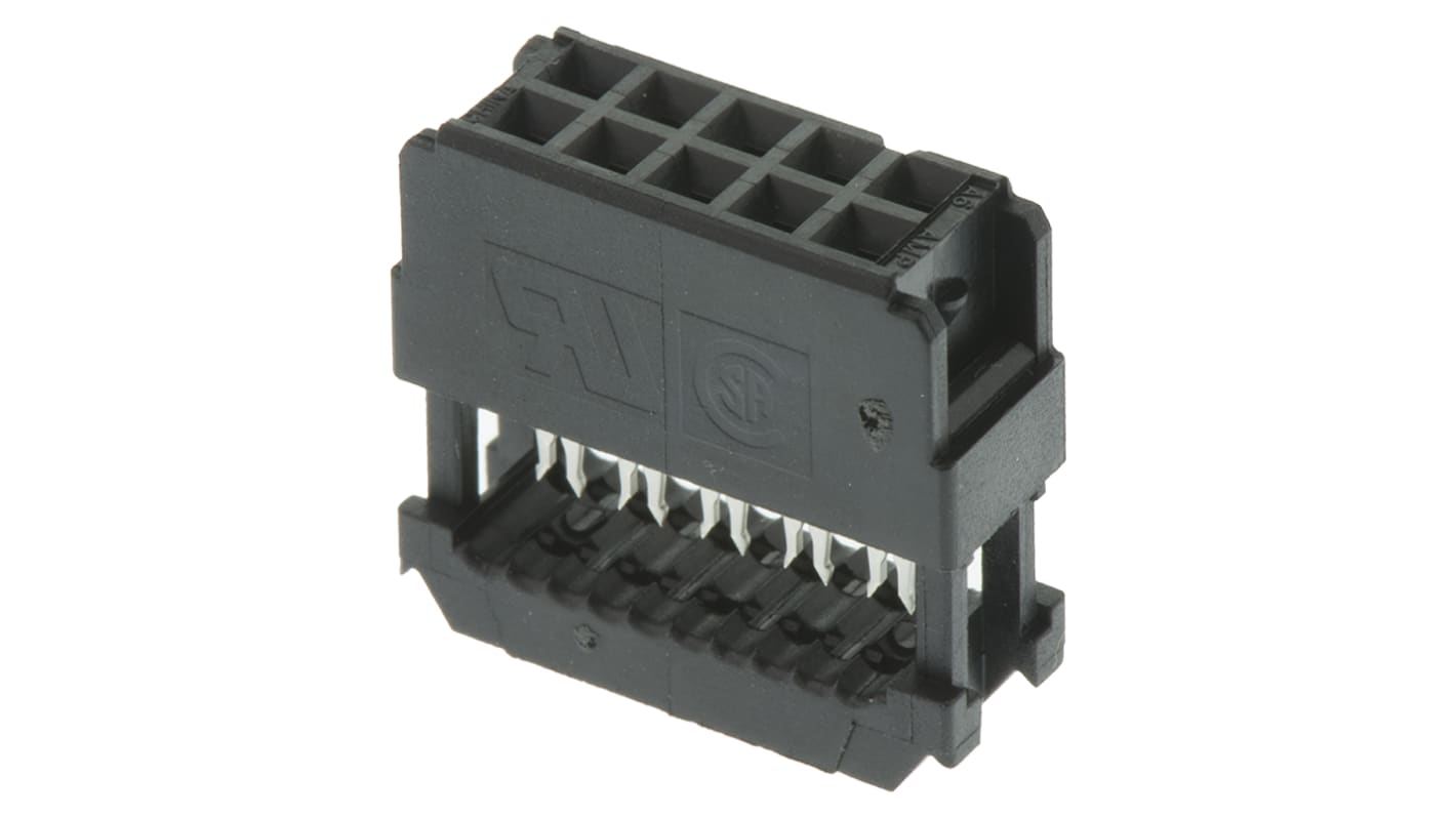 TE Connectivity IDC连接器, 母座, 10p, 2.54mm间距, 2排, 电缆安装, IDC端接, 直向, AMP-LATCH Novo系列