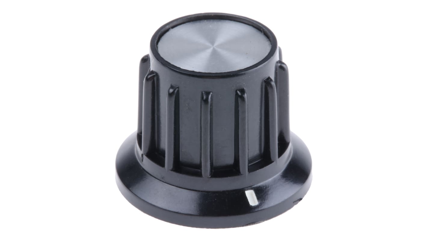 TE Connectivity 24.9mm Black Potentiometer Knob for 6.35mm Shaft Splined, PKA70B1/4