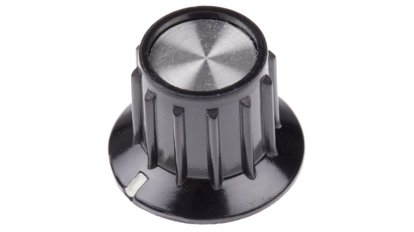 TE Connectivity 20.2mm Black Potentiometer Knob for 6.35mm Shaft Splined, PKA50B1/4