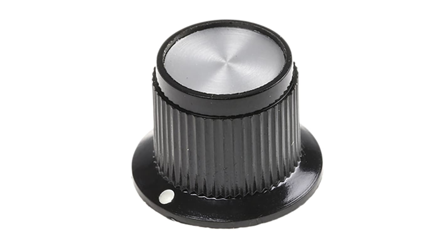 TE Connectivity 19mm Black Potentiometer Knob for 6.35mm Shaft Splined, PK50B1/4