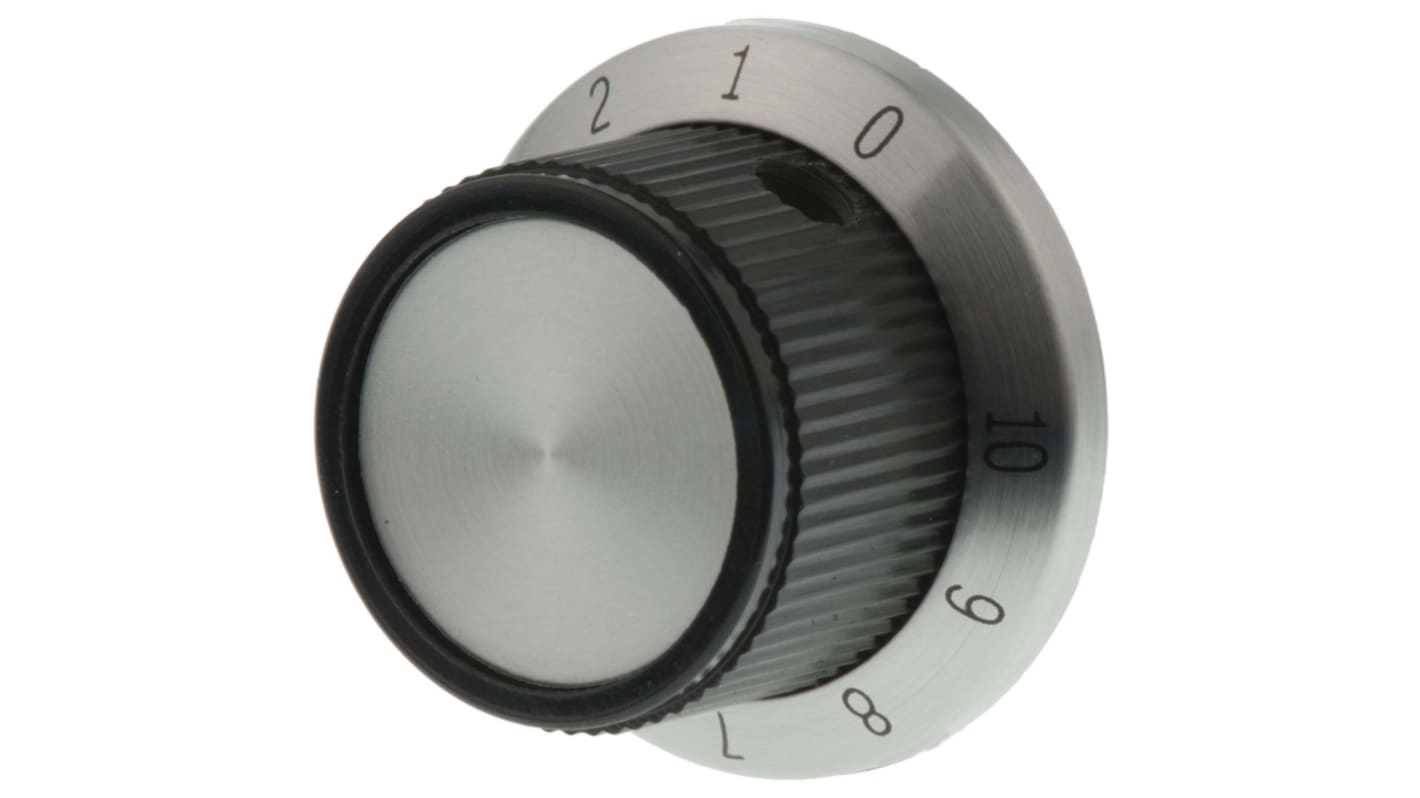 TE Connectivity 25.9mm Black Potentiometer Knob for 6.35mm Shaft Splined, PKD70B101/4