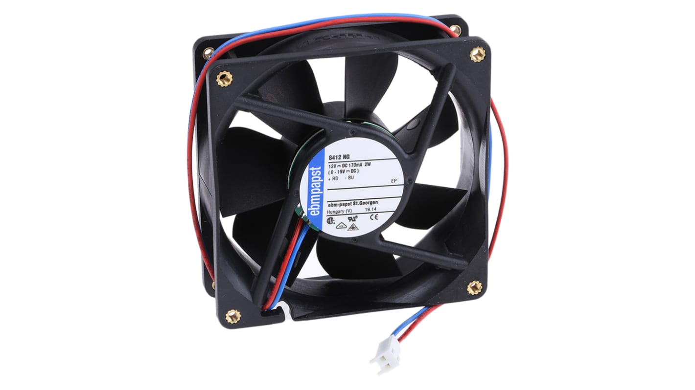 ebm-papst 8400 N Series Axial Fan, 12 V dc, DC Operation, 69m³/h, 2W, 80 x 80 x 25mm
