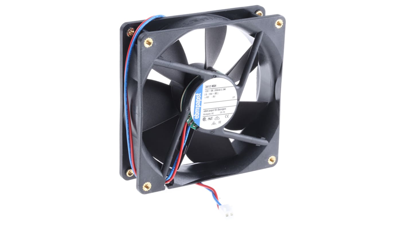 ebm-papst 3400 N Series Axial Fan, 12 V dc, DC Operation, 94m³/h, 2.5W, 92 x 92 x 25mm
