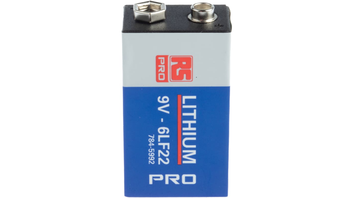 RS PRO 9V elem, Lítium mangán-dioxid, 1.2Ah PP3