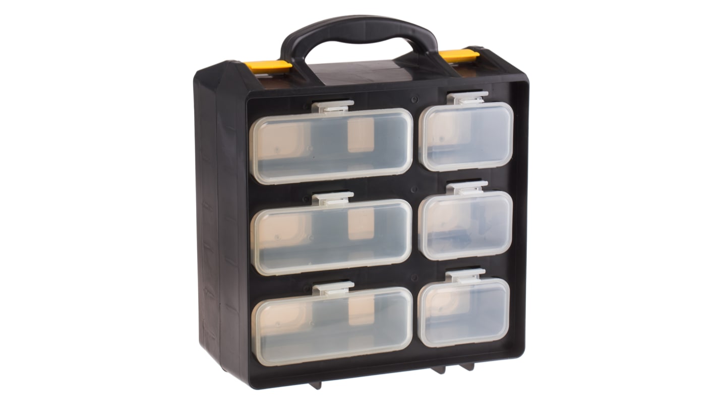 RS PRO 12 Cell Black PP Compartment Box, 340mm x 278mm x 145mm