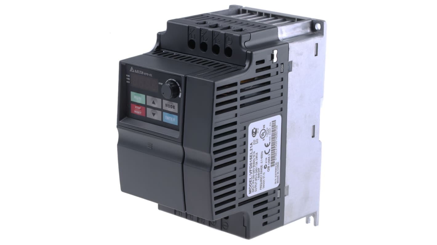 Delta Electronics VFD-EL 1-Phasen Frequenzumrichter 1,5 kW 230 V ac / 15,7 A 0 → 600Hz für Wechselstrommotoren