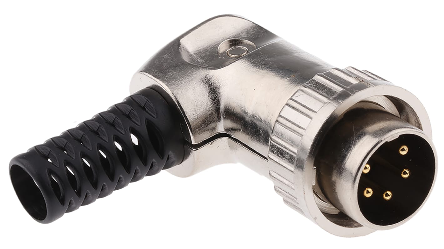 RS PRO 5 Pole Right Angle Din Plug, 2A, 100 V, Quick Connect, Male, Cable Mount