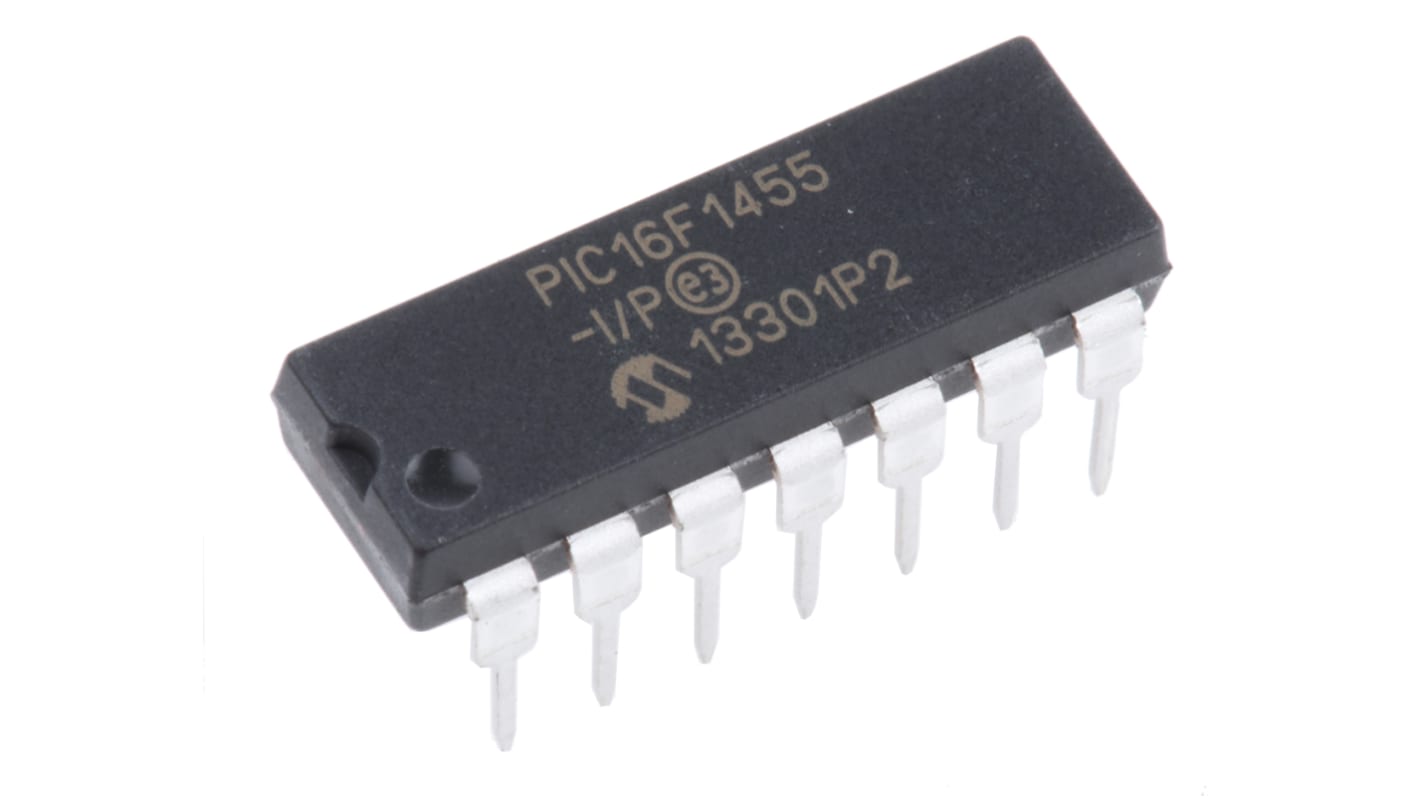 Microchip PIC16F单片机, PIC内核, 14针, PDIP, 最大48MHz, 14 kB 闪存, 1.024 kB RAM