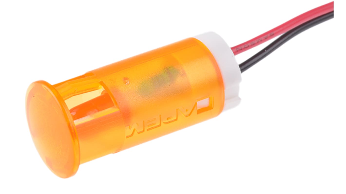 Apem Orange Panel Mount Indicator, 12V dc, 12mm Mounting Hole Size, Lead Wires Termination