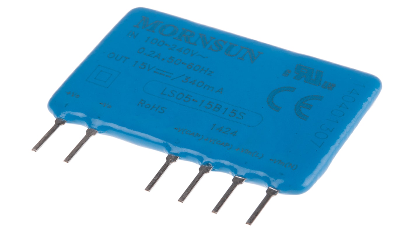 RS PRO Embedded Switch Mode Power Supply SMPS, 15V dc, 340mA, 5W, 1 Output, 100 → 400 V dc, 85 → 264 V ac