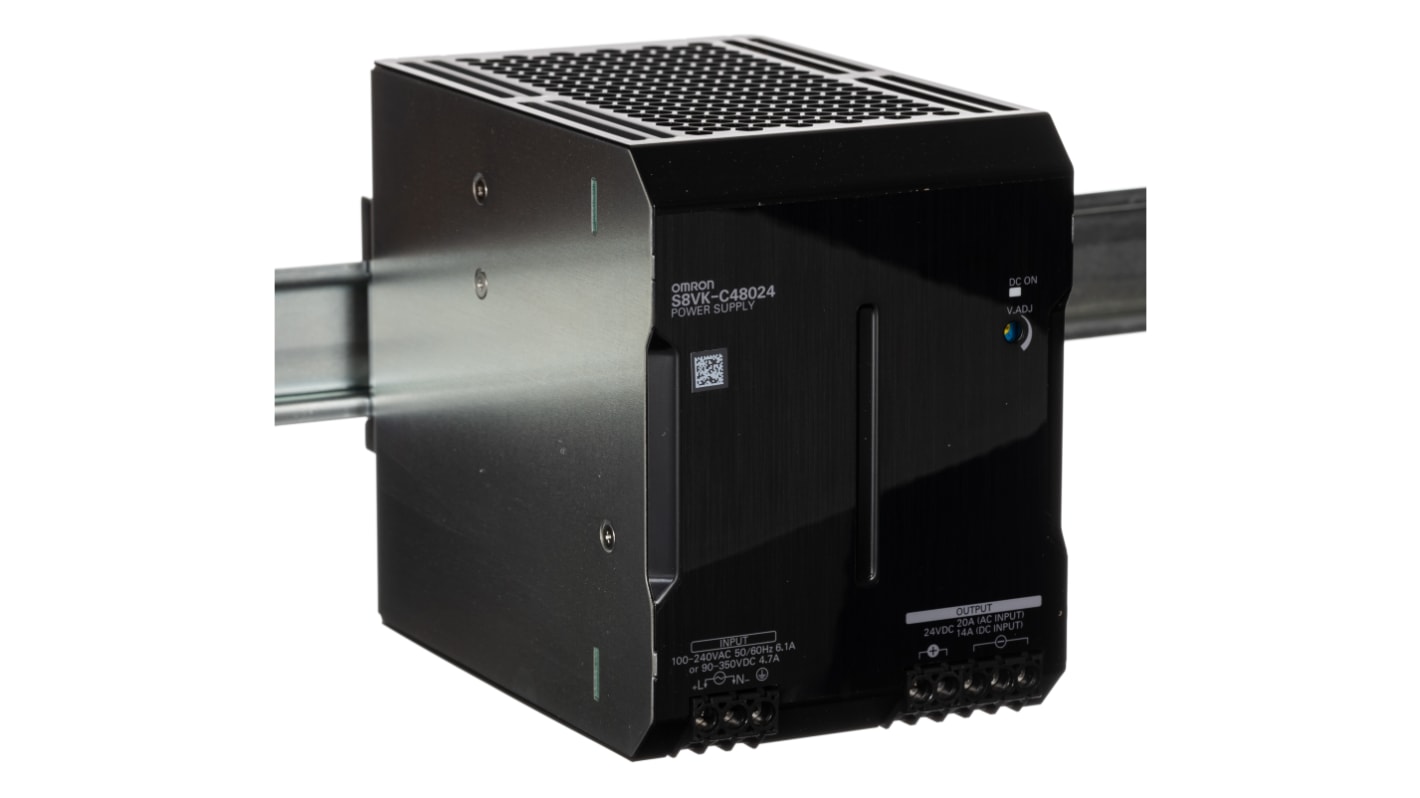 Alimentatore a montaggio su guida DIN Omron, 24V cc, 20A, 100 → 240 V ac / 90 → 350V cc, 480W