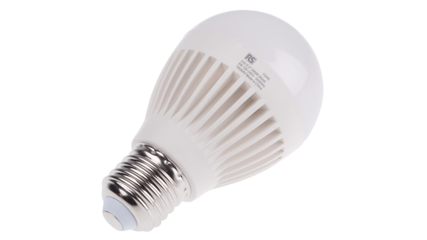 RS PRO E27 LED GLS Bulb 8 W(50W), 3000K, Warm White, GLS shape
