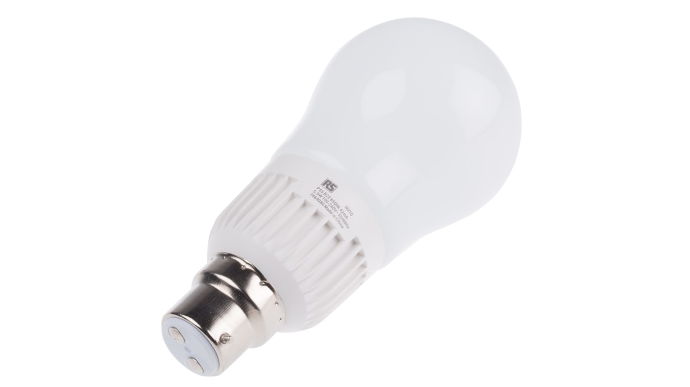 RS PRO B22 LED GLS Bulb 5.5 W(35W), 6500K, Cool Daylight, GLS shape