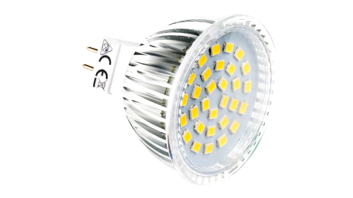Lampada LED a riflettore RS PRO, lunga 56 mm, Ø 50mm, 12 V, 5 W, 40W equiv., 450 lm, fascio 120°, color bianco freddo