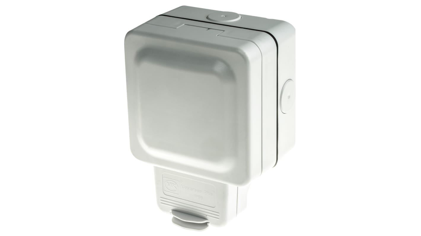MK Electric White 1 Gang Plug Socket, 13A, Type G - British, Outdoor Use