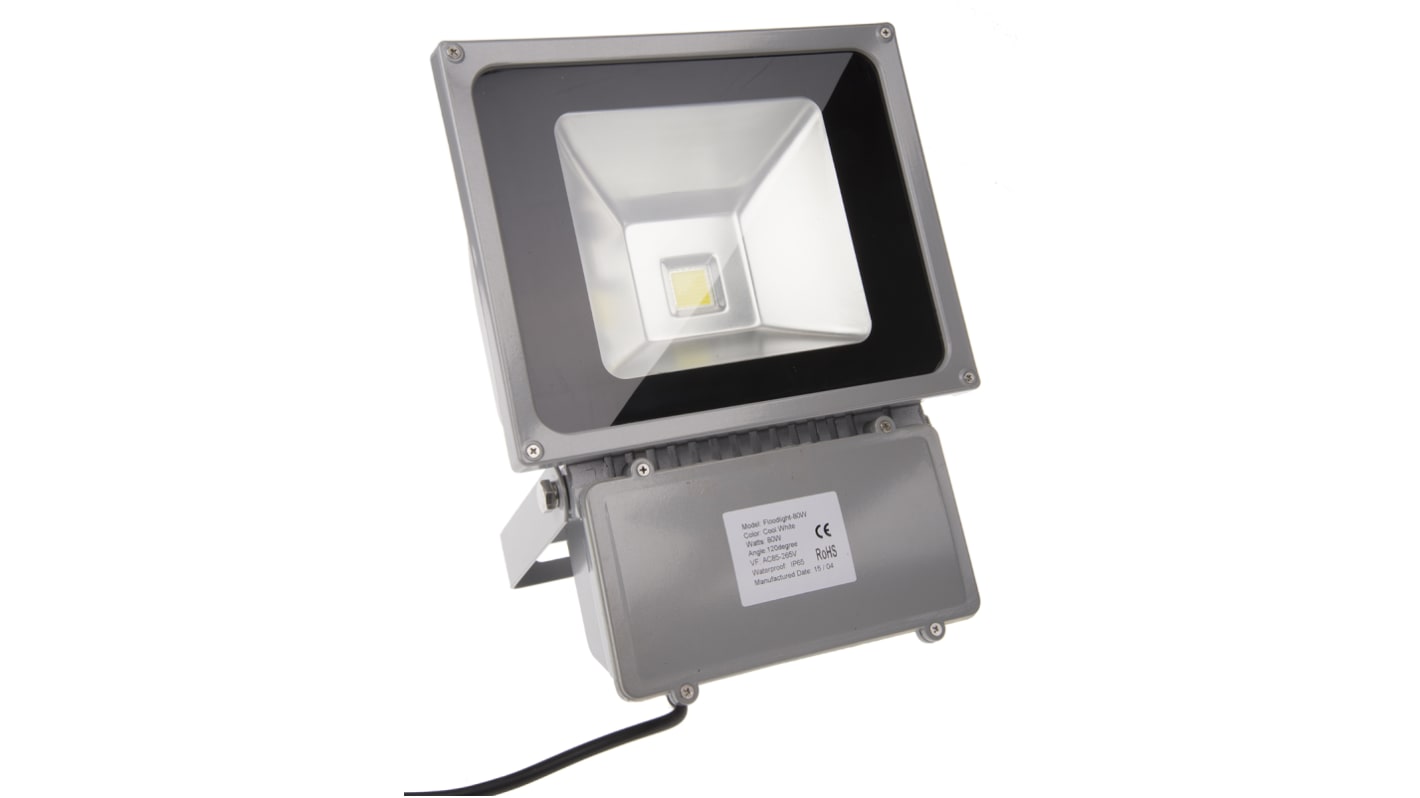 RS PRO LED户外泛光灯, 80 W, IP65, 6000 → 6500K, 362 x 285 x 115mm