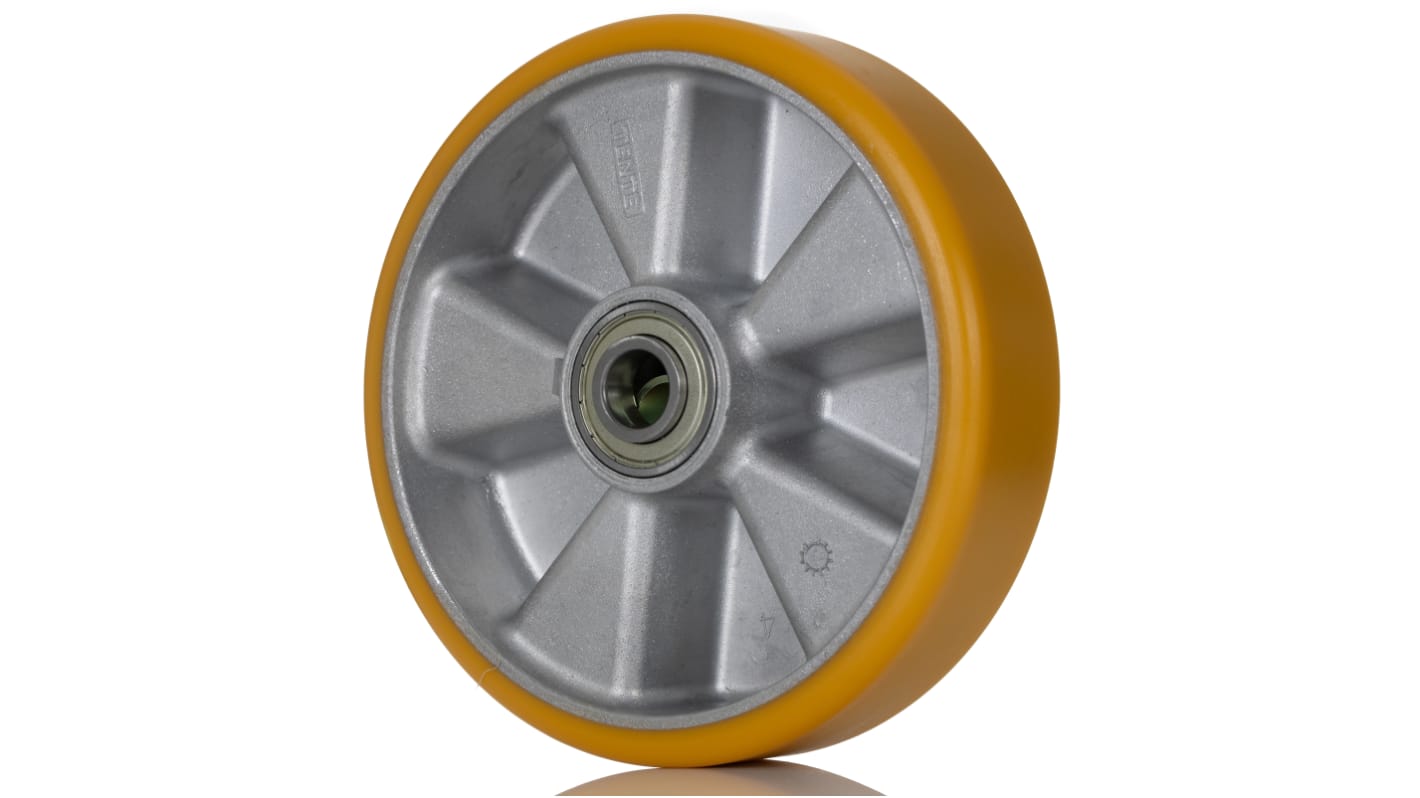 Tente Rollwagenrolle Gelb, Mat. Polyurethan, Hartes Polyurethan, 1600kg, Korrosionsbeständig Ø 200mm, B. 50mm