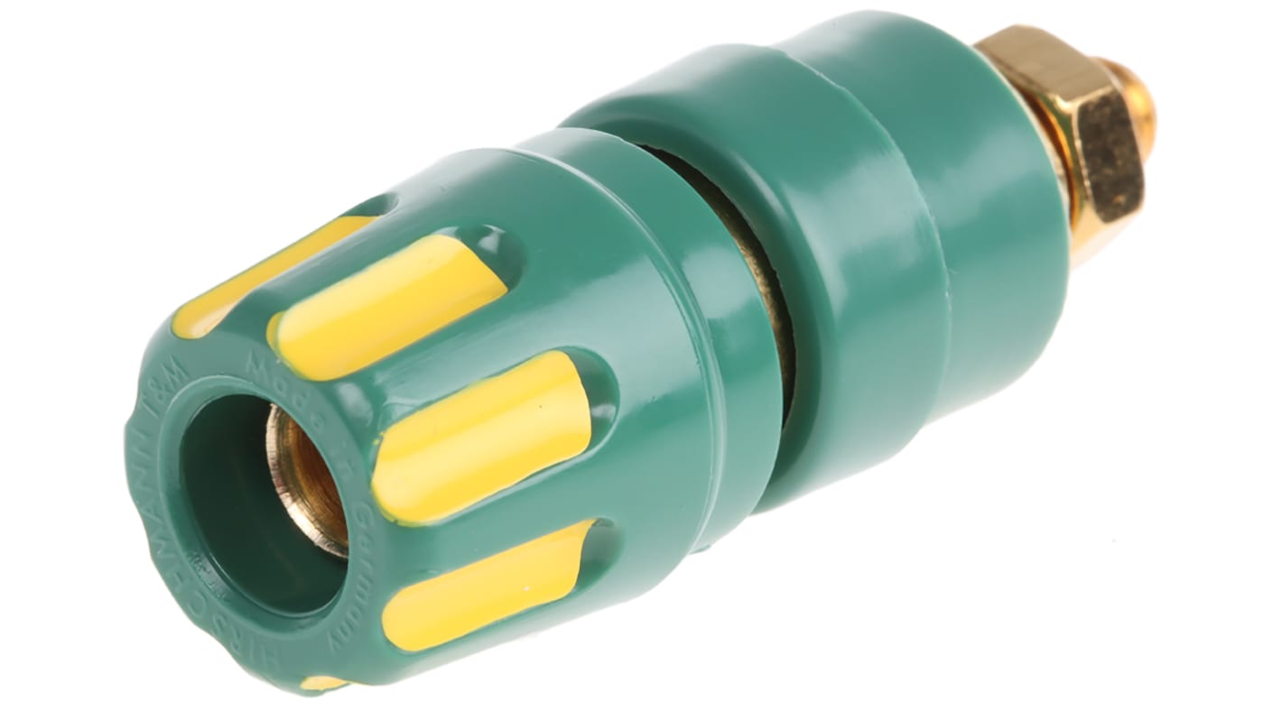 Hirschmann Test & Measurement 35A, Green, Yellow Binding Post With Brass Contacts and Gold Plated - 8mm Hole Diameter
