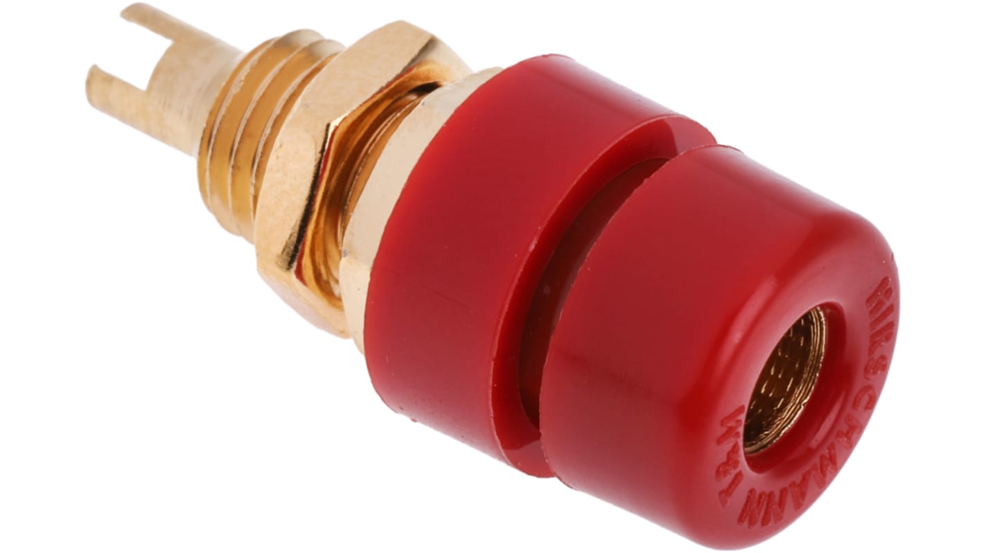 Hirschmann Test & Measurement Red Female Banana Socket, 4 mm Connector, Solder Termination, 32A, 30 V ac, 60V dc, Gold