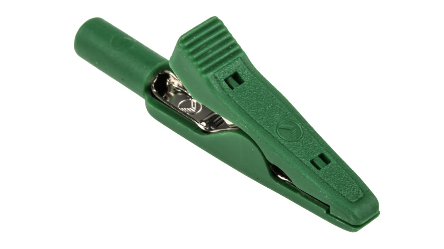 Hirschmann Test & Measurement Crocodile Clip 2 mm Connection, Brass, Bronze Contact, 8A, Green