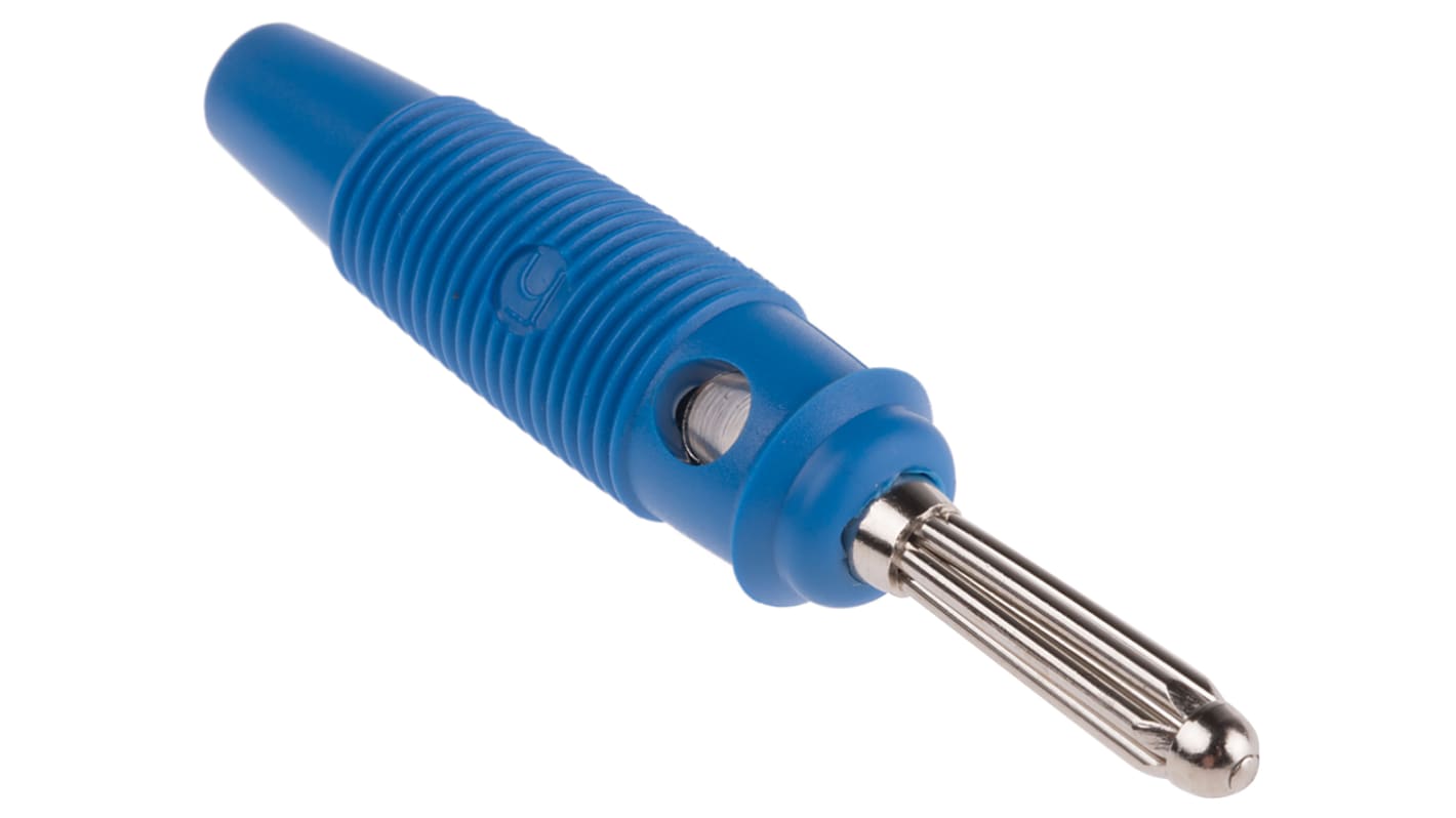 Hirschmann Test & Measurement Blue Male Banana Plug, 4 mm Connector, Solder Termination, 30A, 30 V ac, 60V dc, Nickel