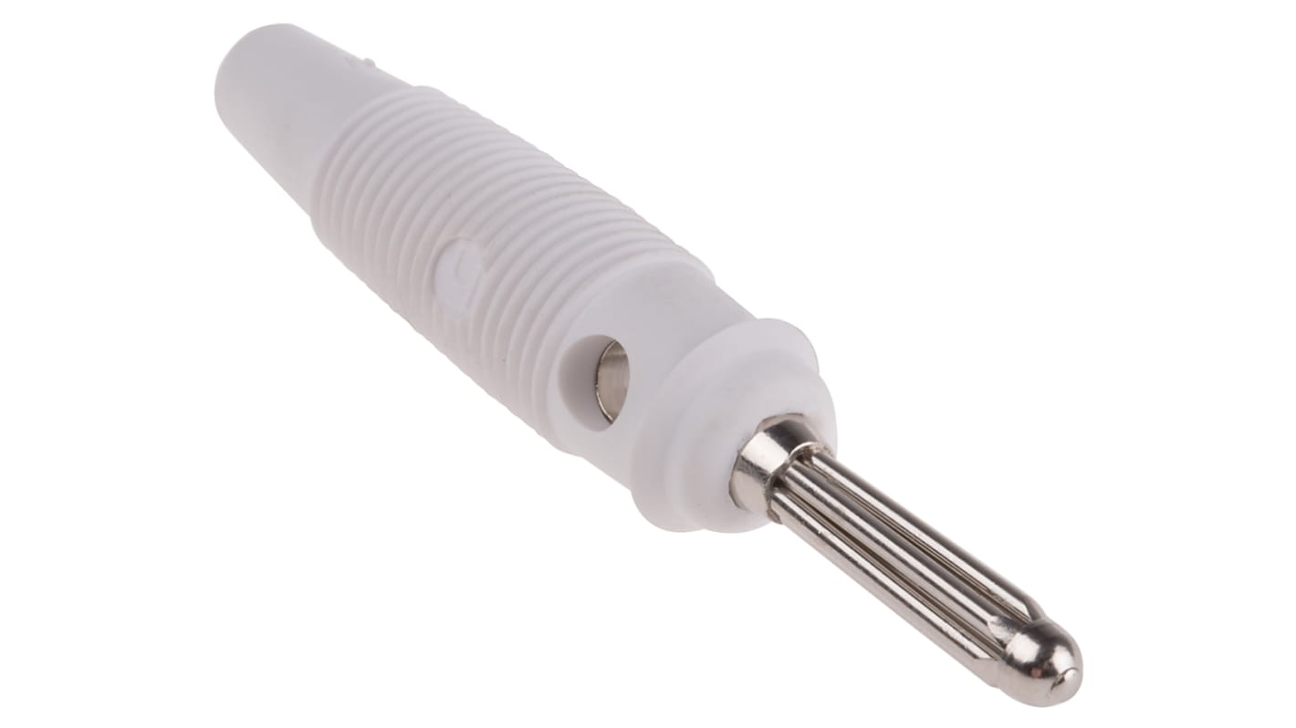 Hirschmann Test & Measurement White Male Banana Plug, 4 mm Connector, Solder Termination, 30A, 30 V ac, 60V dc, Nickel