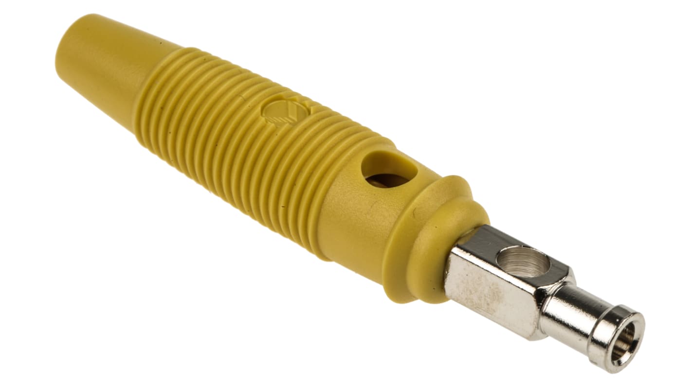 Hirschmann Test & Measurement Yellow Male Banana Plug, 4 mm Connector, Solder Termination, 30A, 30 V ac, 60V dc, Nickel