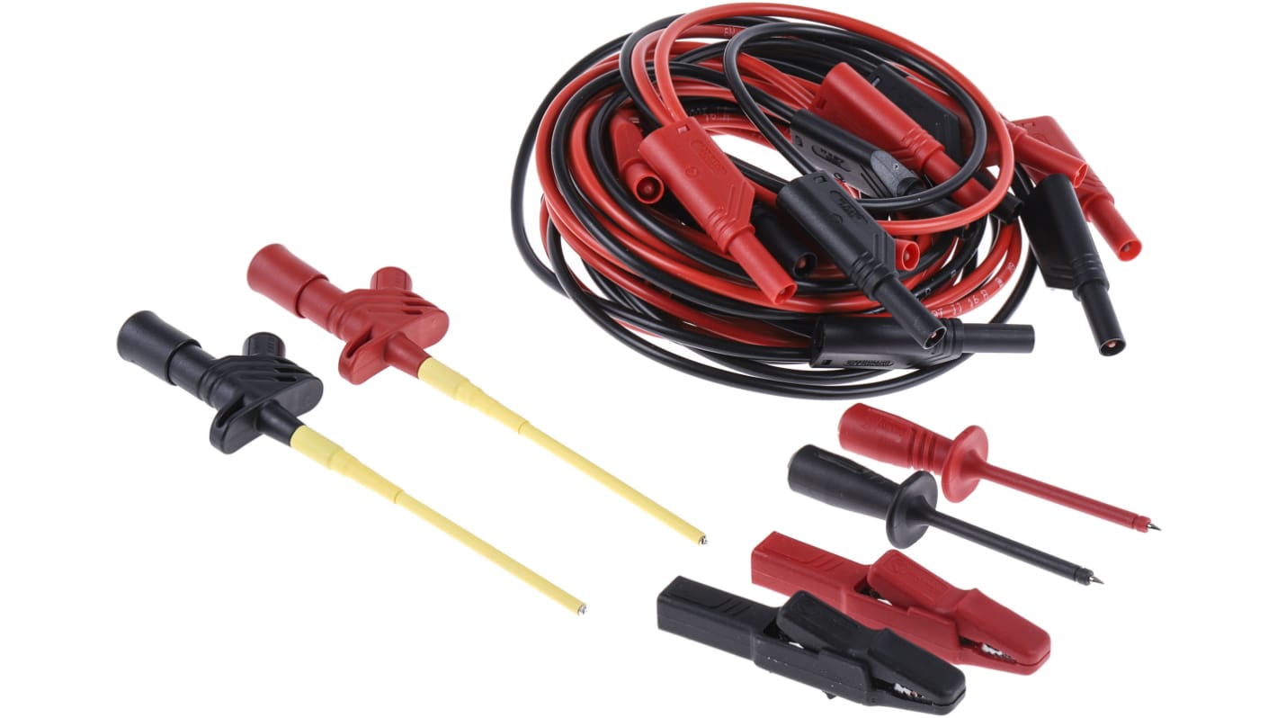 Hirschmann Test Lead Kit With (3) Safety Test Lead, Clamp Style Test Probe, Crocodile Clip, Stainless Steel Tipped Test